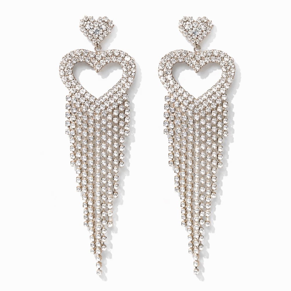 ⚜️ Elegant Silver Heart Dangle Earrings